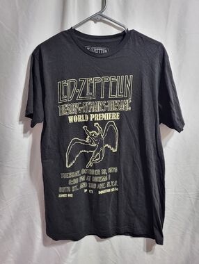 Led Zeppelin Black Graphic Band T-Shirt - Angel Print, Size Large